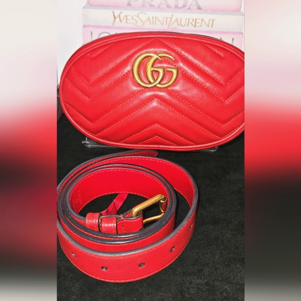 Gucci GG Red Calfsking Belt Bag with Gold Logo